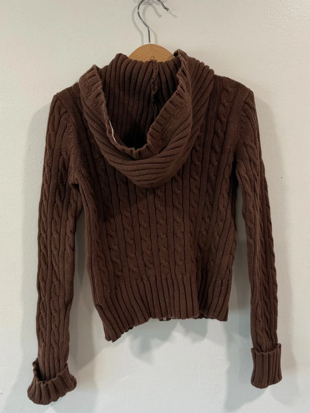 Vintage Y2K Gap Girls Brown Cable Knit Zip Up Sweater